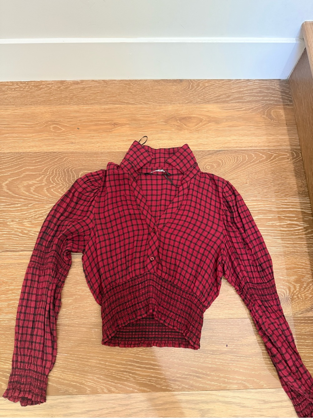 Zara Red and Black Plaid Button-Up Top